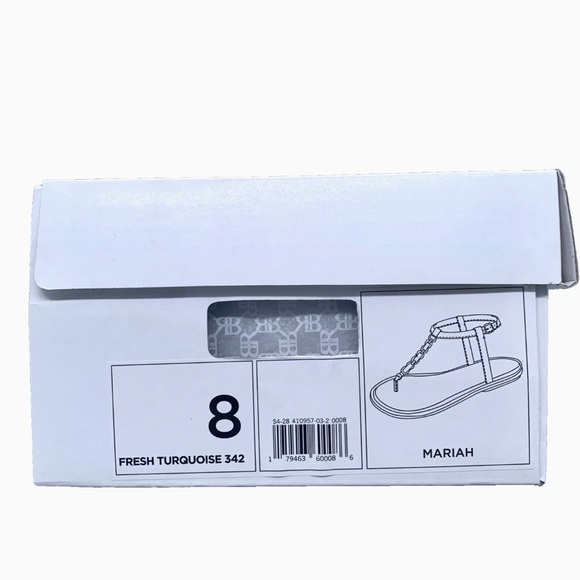 Banana Republic Mariah T-strap Sandal Flat Blue Leather Gold Chain Womens 8 - Picture 13 of 15